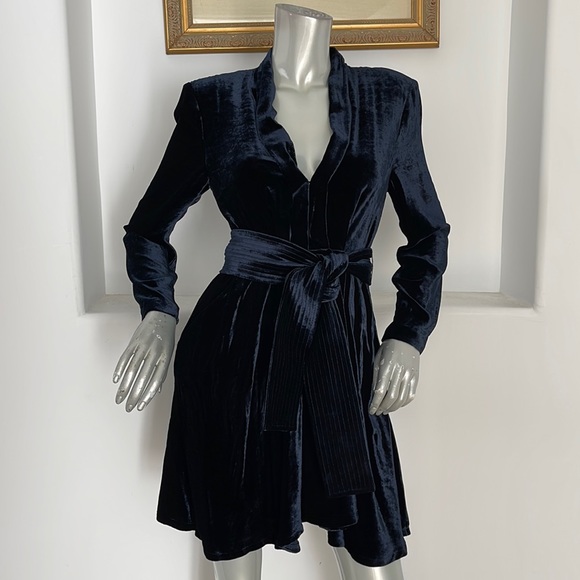 A.L.C. Dresses & Skirts - A.L.c “Kara” Velvet Long Sleeve Belted Navy Dress